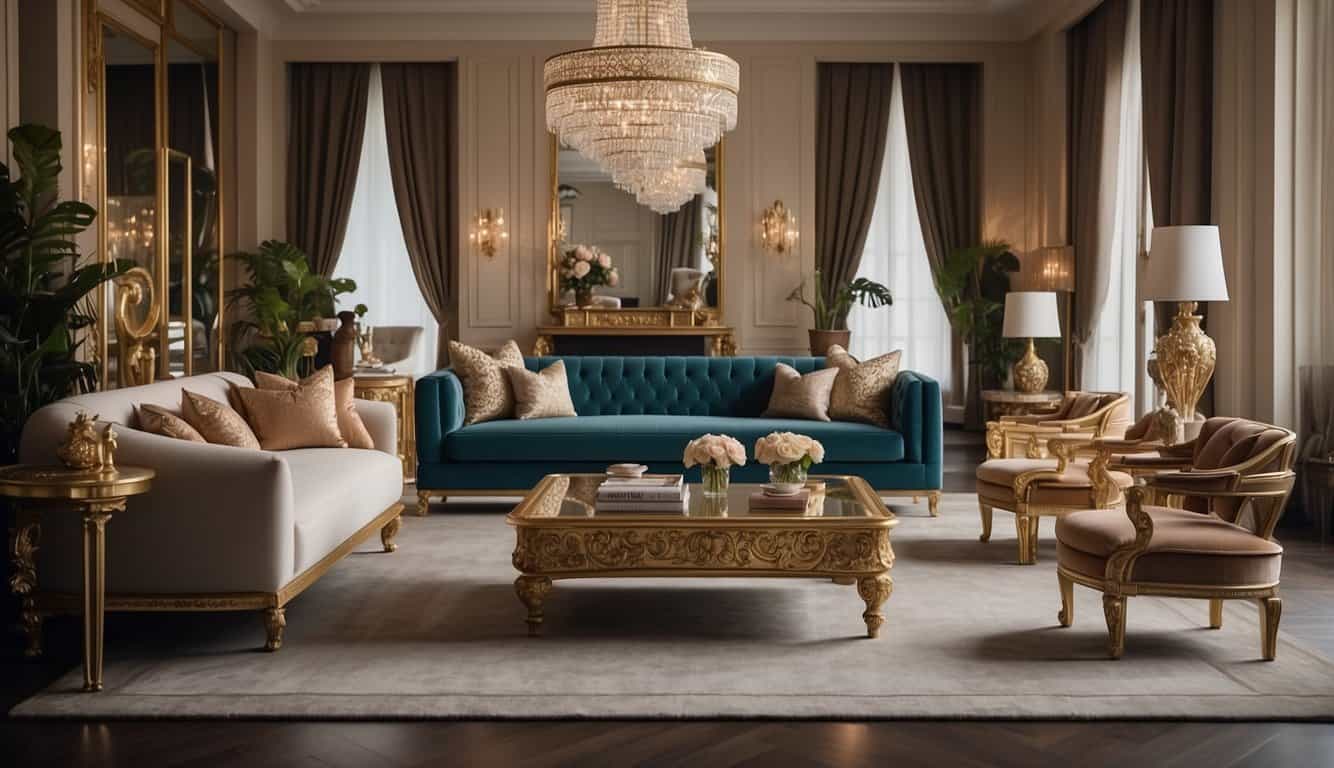 Luxurious, modern furniture blends with classic, ornate decor in a Monaco interior. Bold colors and lavish textures create a unique design style